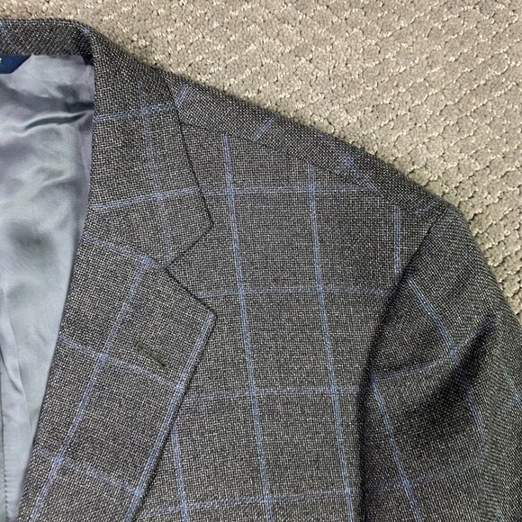 Brooks Brothers Madison REDA Blazer Sport Coat Men's 46L Gray Blue Windowpane - Picture 1 of 15